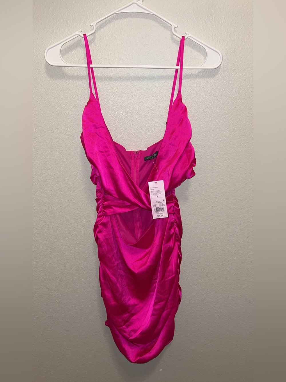 wild fable Fuchsia Satin Cowl Ruched Mini Dress